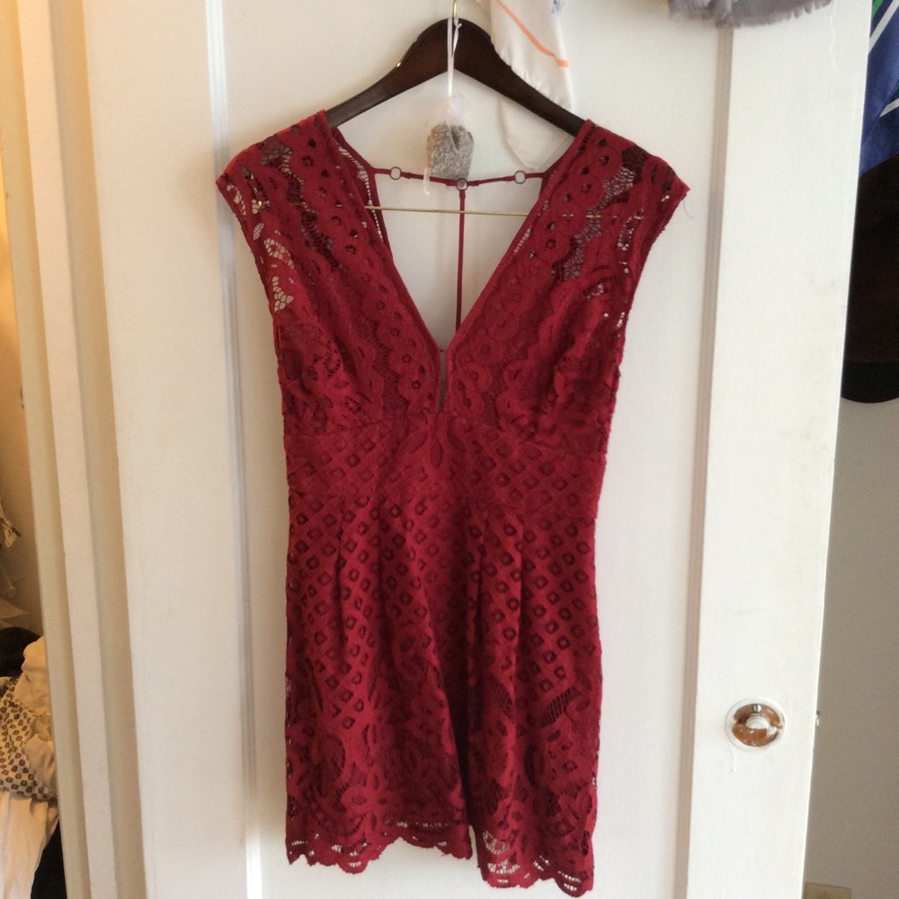 FREE PEOPLE Red Lace Cocktail Dress